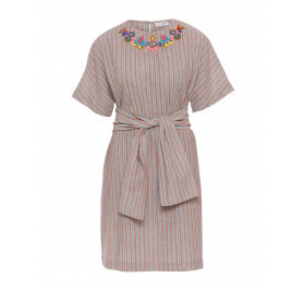 Megan Park Dana Striped Embellished Linen‎ Dress